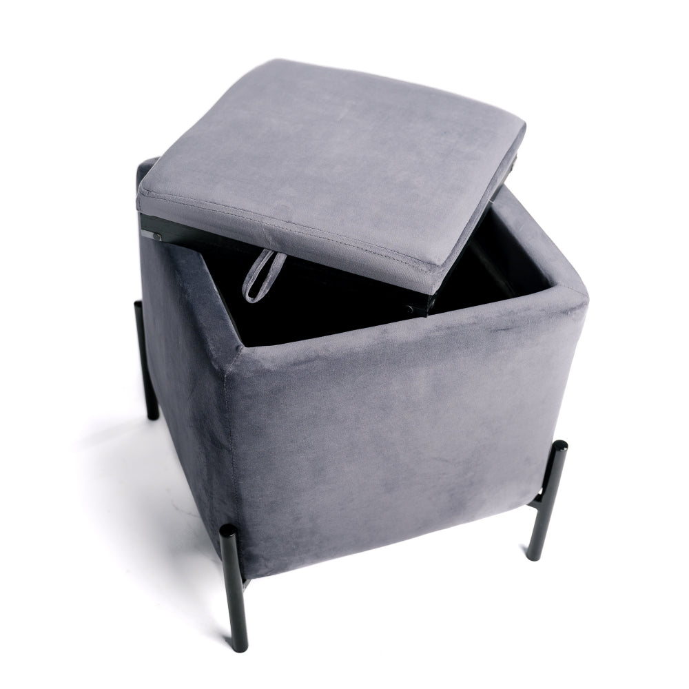 Sofá Final, Puf Taburete Cofre De Almacenamiento, Reposapiés, Convertible A Mesa Auxiliar Gris Carbón 43x43x45cm- Muebles De Sala_3