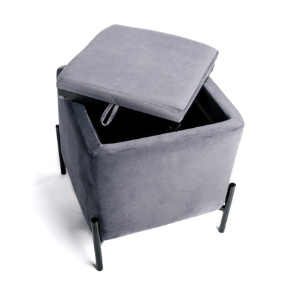 Sofá Final, Puf Taburete Cofre De Almacenamiento, Reposapiés, Convertible A Mesa Auxiliar Gris Carbón 43x43x45cm- Muebles De Sala_3