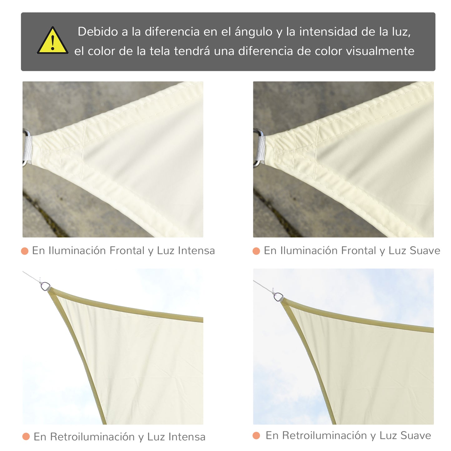 Outsunny Toldo Vela Rectángulo 4x6m Vela De Sombra Para Terraza Jardín Camping Protección Uv Poliéster Color Crema_4