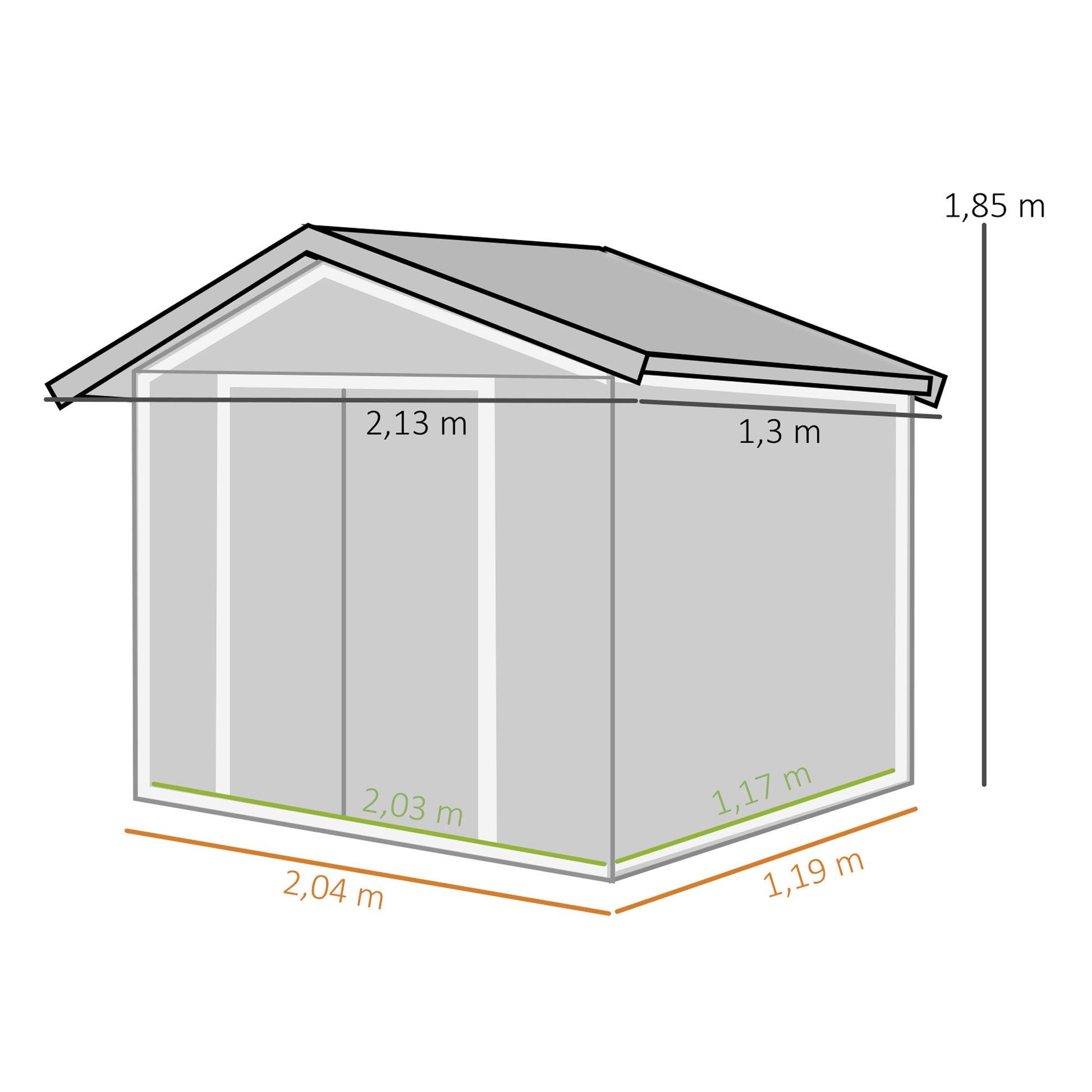 Outsunny Caseta De Jardín 213x130x185 Cm Con 2 Puertas Correderas Y 4 Ventanas_2