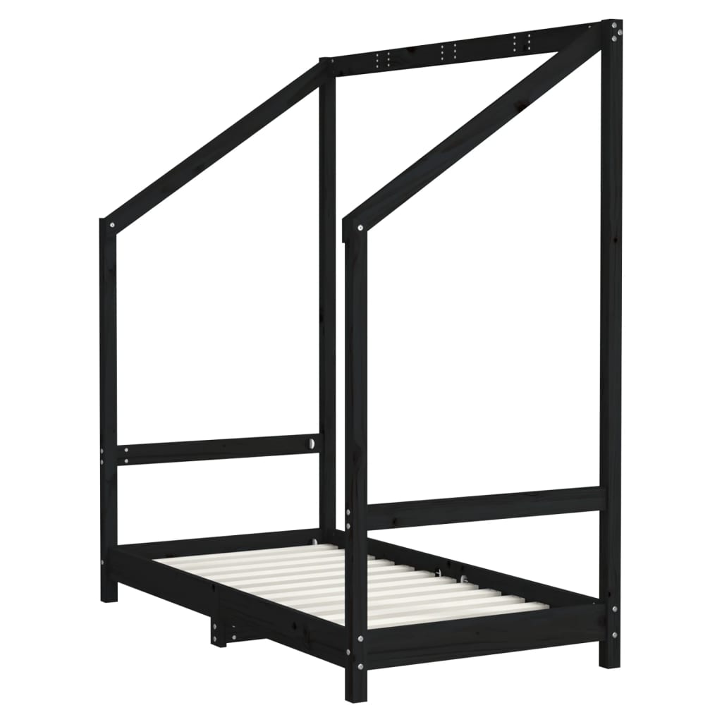 Estructura De Cama Para Niños Madera De Pino Negro 70x140 Cm / Vetonek_0