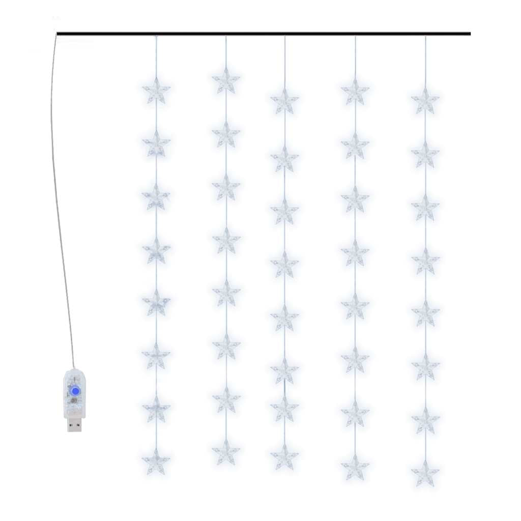 Vidaxl Cortina De Luces Estrellas 200 Leds Blanco Frío 8 Funciones_0