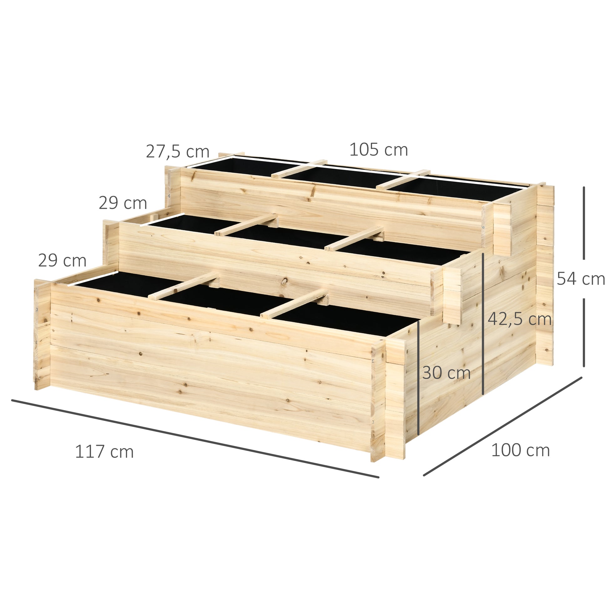 Outsunny Jardinera De Madera 3 Niveles Con Tela Geotextil Para Cultivos Plantas_2
