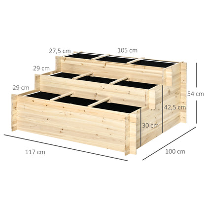 Outsunny Jardinera De Madera 3 Niveles Con Tela Geotextil Para Cultivos Plantas_2