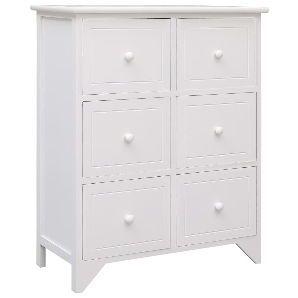 Armario Auxiliar 6 Cajones Madera Paulownia Blanco 60x30x75 Cm_0