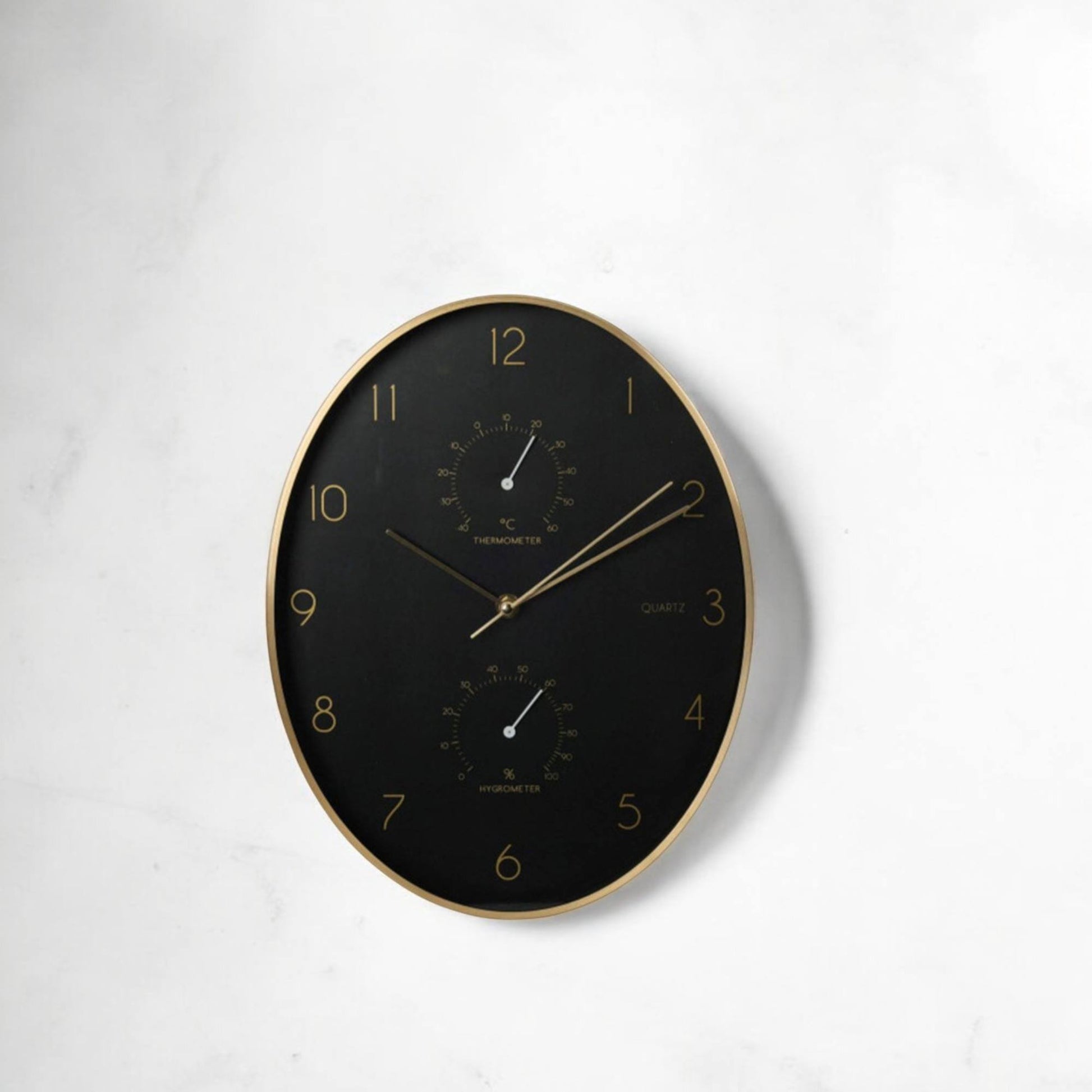 Well Home Reloj De Pared Moderno Con Termómetro E Higrómetro De Borde Dorado 34,5x27,1cm_3