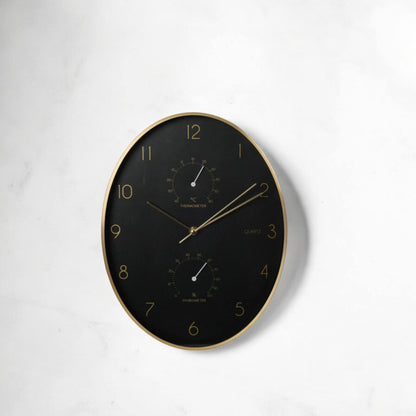 Well Home Reloj De Pared Moderno Con Termómetro E Higrómetro De Borde Dorado 34,5x27,1cm_3