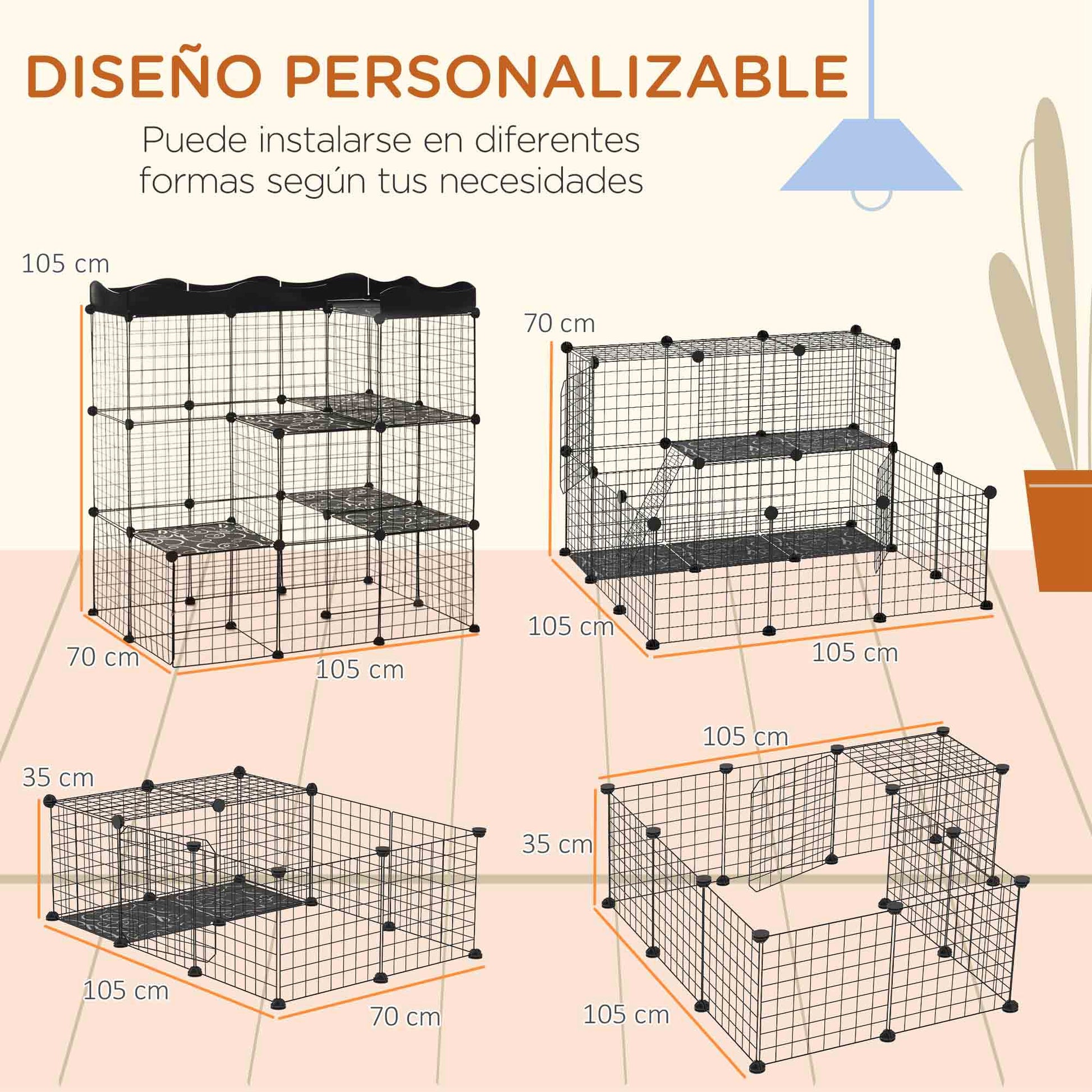 Pawhut Jaula Para Animales Pequeños Forma Personalizable 105x70x116 Cm Negro_3