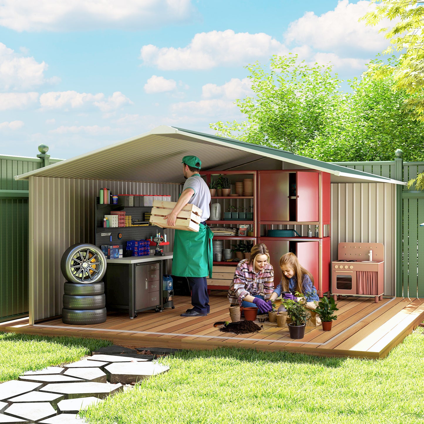 Outsunny Caseta De Jardín De Exterior 12,4 M² 340x386x200 Cm Verde_4