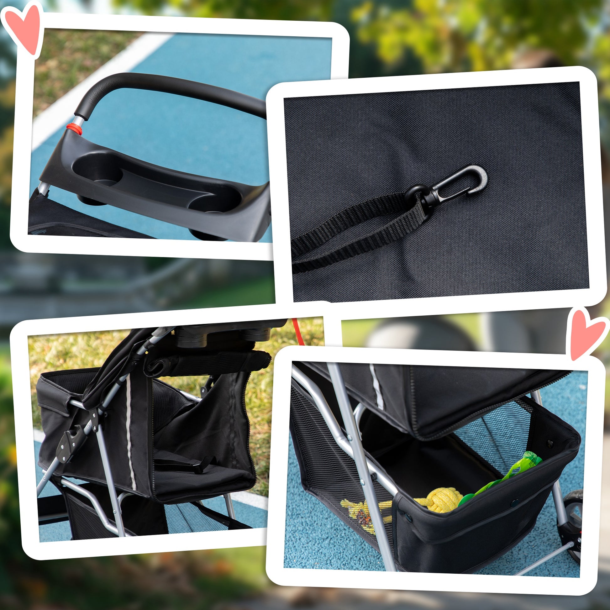 Pawhut Carrito Para Perros Plegable Con Toldo Ajustable 75x45x97 Cm Negro_3