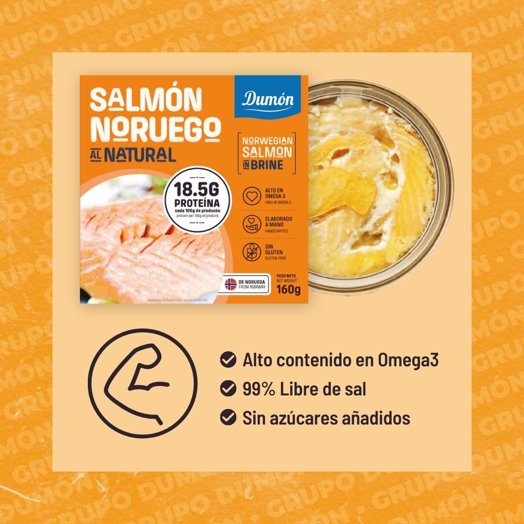 Dumón - Salmon Noruego En Conserva Al Natural 160gr - Rico En Omega 3, Proteínas Y Antioxidantes - Salmon Noruego En Lata - Pack De 12 Unidades_2