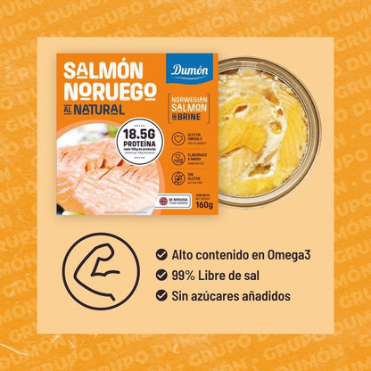 Dumón - Salmon Noruego En Conserva Al Natural 160gr - Rico En Omega 3, Proteínas Y Antioxidantes - Salmon Noruego En Lata - Pack De 12 Unidades_2