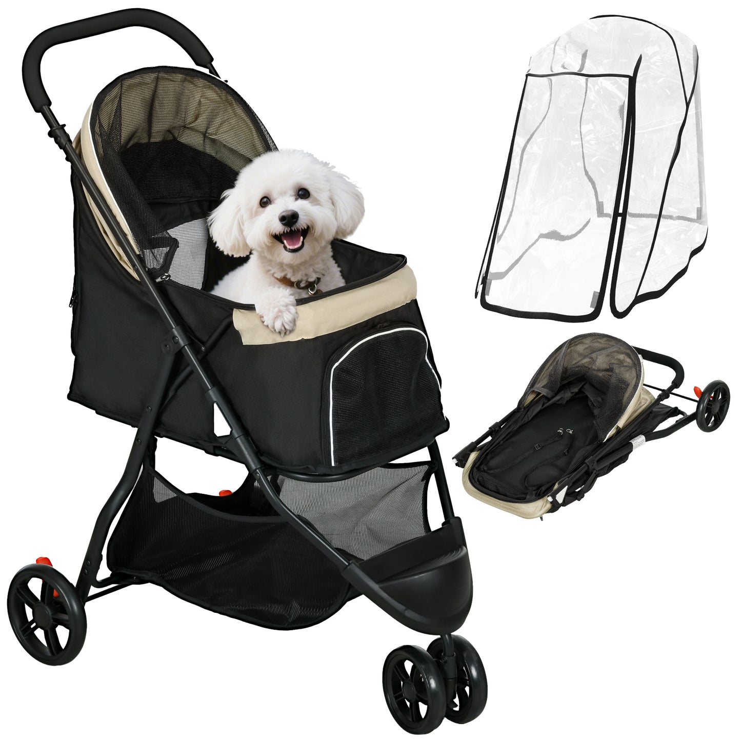 Pawhut Carrito Para Perros Plegable Con Cesta De Almacenaje 80,5x51,5x100 Cm_0