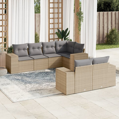 Set Sofás De Jardín 7 Piezas Y Cojines Ratán Sintético Beige / Vetonek_1