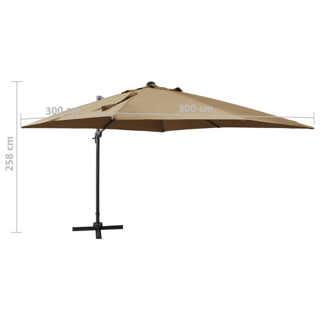 Vidaxl Sombrilla De Jardín Voladiza Con Palo Y Luces Led Taupe 300 Cm_2