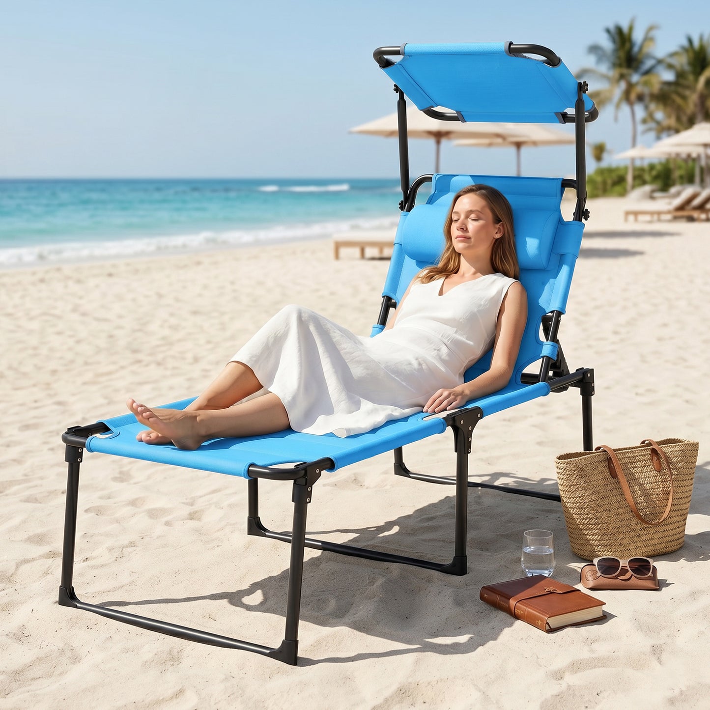 Outsunny Tumbona Plegable Con Respaldo Regulable 70x200x45 Cm Azul Claro_4