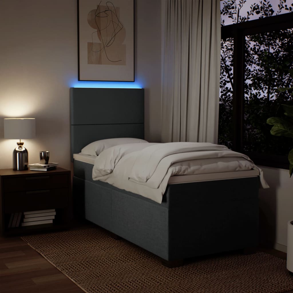 Cama Box Spring Con Colchón Tela Gris Oscuro 100x200 Cm / Vetonek_5