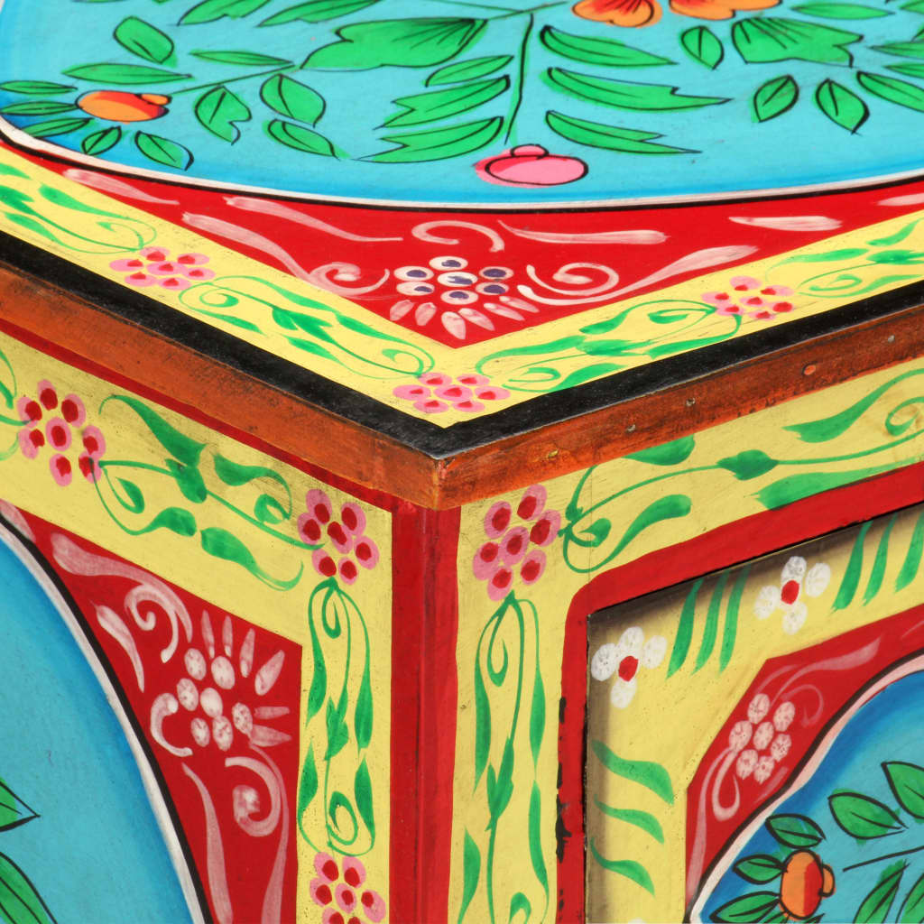 Mesita De Noche Pintada A Mano Madera Maciza Mango 40x30x50 Cm_3