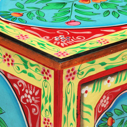 Mesita De Noche Pintada A Mano Madera Maciza Mango 40x30x50 Cm_3