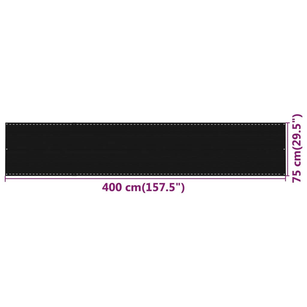Vidaxl Toldo Para Balcón Hdpe Negro 75x400 Cm_2