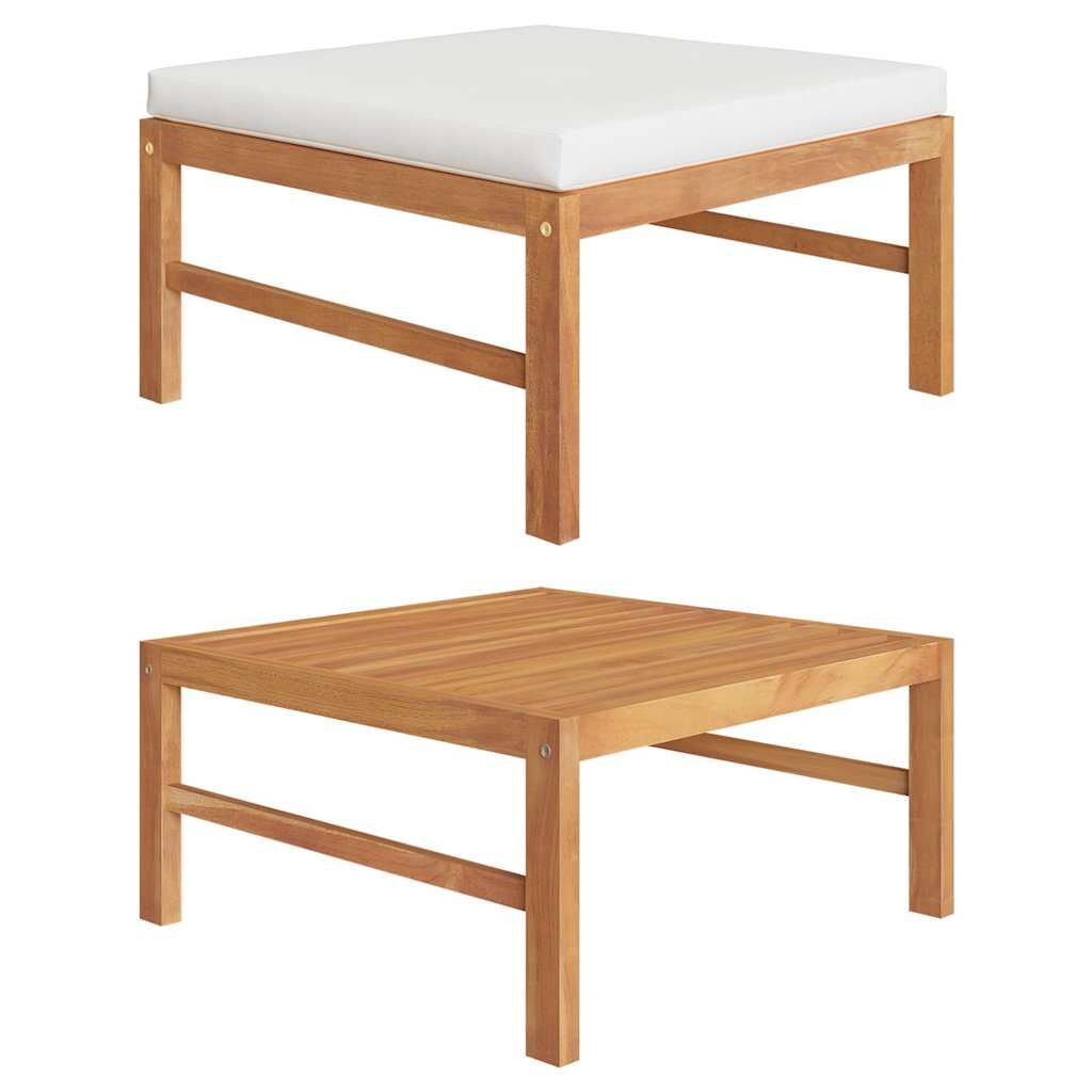 Vidaxl Reposapiés Con Cojín Crema Madera Maciza De Teca_0