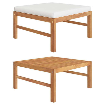 Vidaxl Reposapiés Con Cojín Crema Madera Maciza De Teca_0