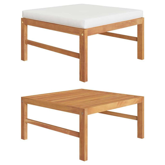 Vidaxl Reposapiés Con Cojín Crema Madera Maciza De Teca_0