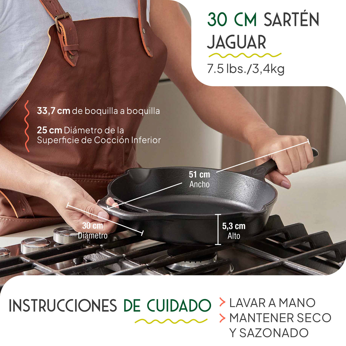 Victoria Sartén Hierro Fundido Curado Amazonía Jaguar Inducción 30cm_4