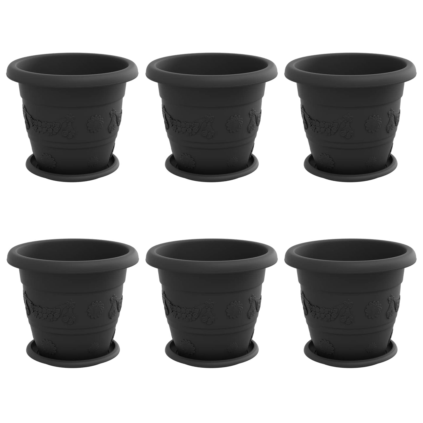Macetas 6 Pcs Negro Ø 26 X 21.5 Cm Plástico_0