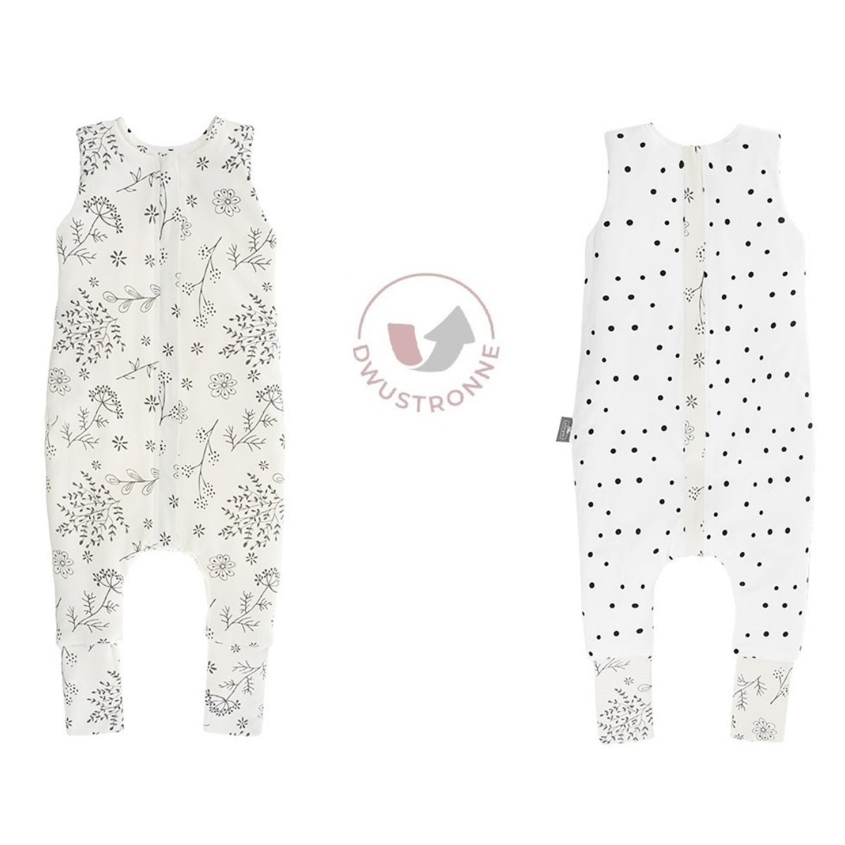 Saco De Dormir Con Pies Reversible T-s Jersey Algodón Black Dots_0