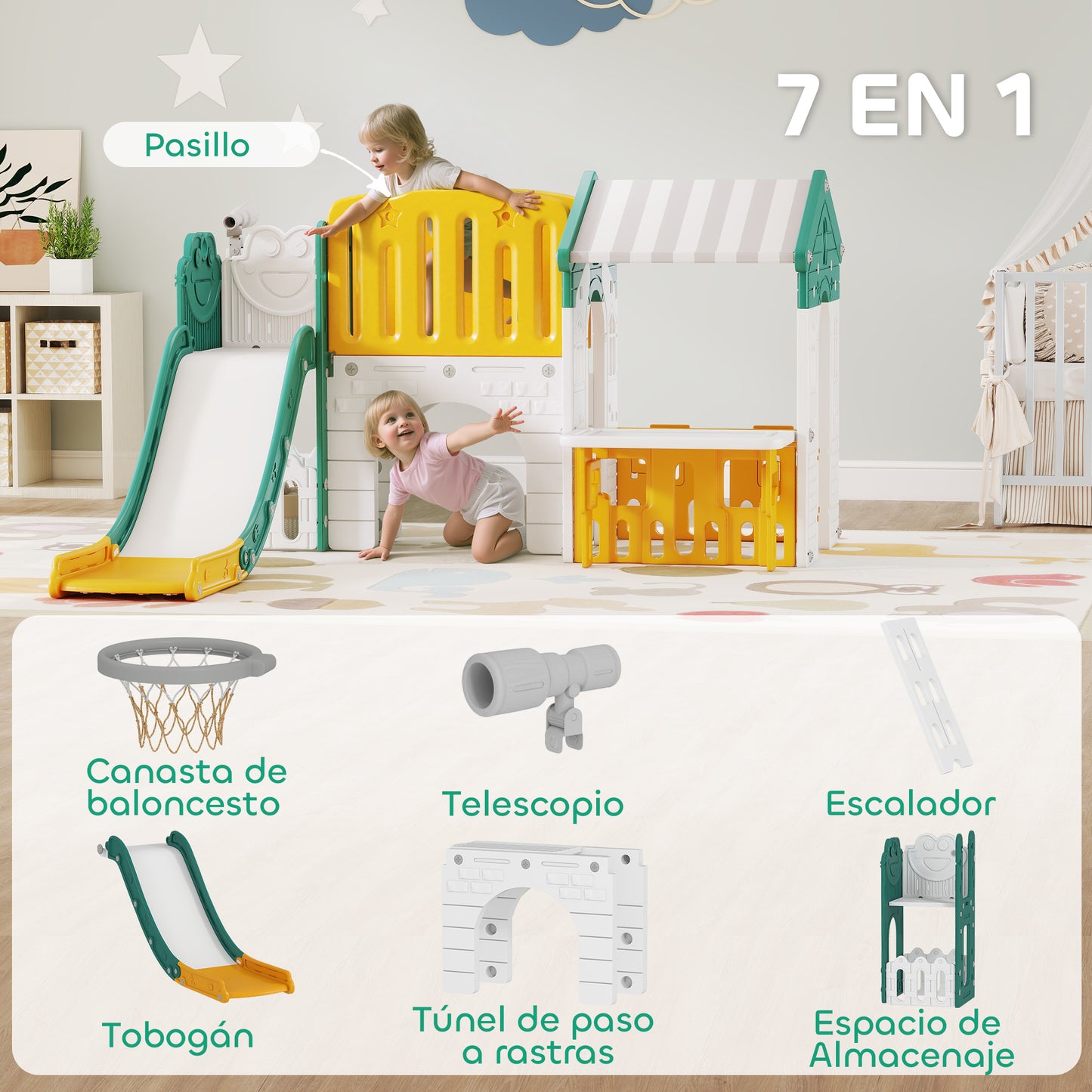 Aiyaplay Tobogán Infantil 7 En 1 Con Caseta Para Niños_3