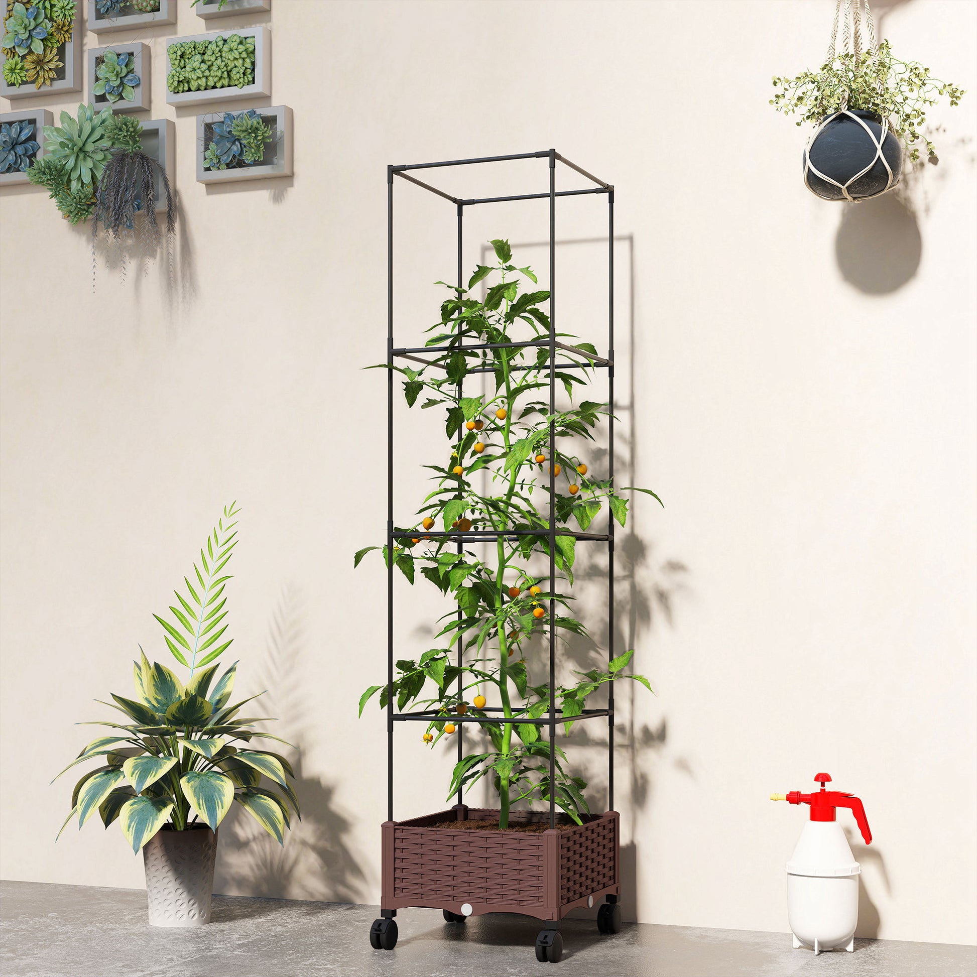 Outsunny Jardinera Con Enrejado Ruedas Para Cultivos Verduras 40x40x165 Cm_3
