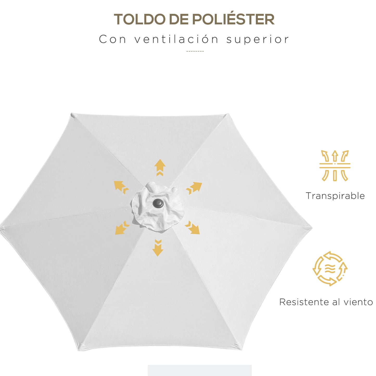 Outsunny Sombrilla De Jardín Ø260x235cm Reclinable Con Manivela 6 Varillas Crema_5