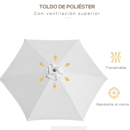 Outsunny Sombrilla De Jardín Ø260x235cm Reclinable Con Manivela 6 Varillas Crema_5