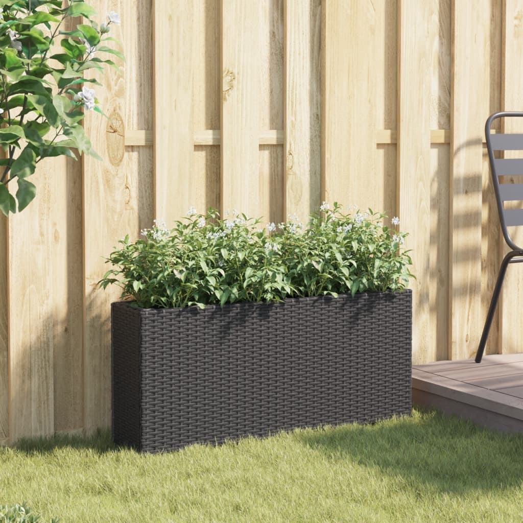 Jardinera Con 2 Maceteros De Ratán Sintético Negra 90x20x40 Cm_2