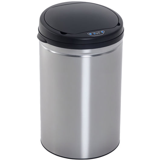 Caixote De Lixo Homcom Prata E Preto Aço Inoxidável, Abs E Pp Ø30,5x51,5cm_0