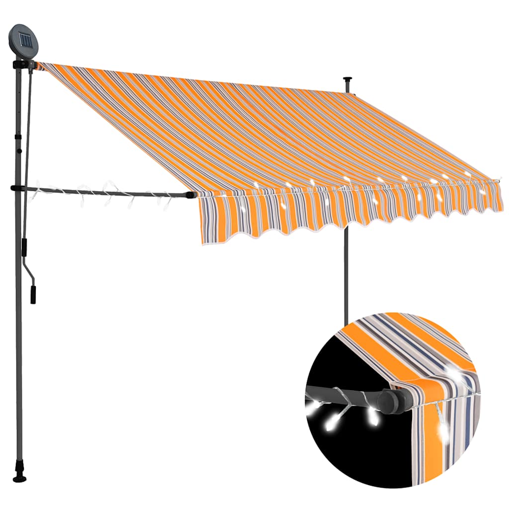 Toldo Retráctil Manual Con Led Amarillo Y Azul 300 Cm_1