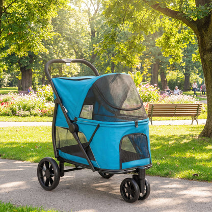 Pawhut Carrito Para Perros Medianos Plegable Con 3 Ruedas Cojín Lavable Azul_1