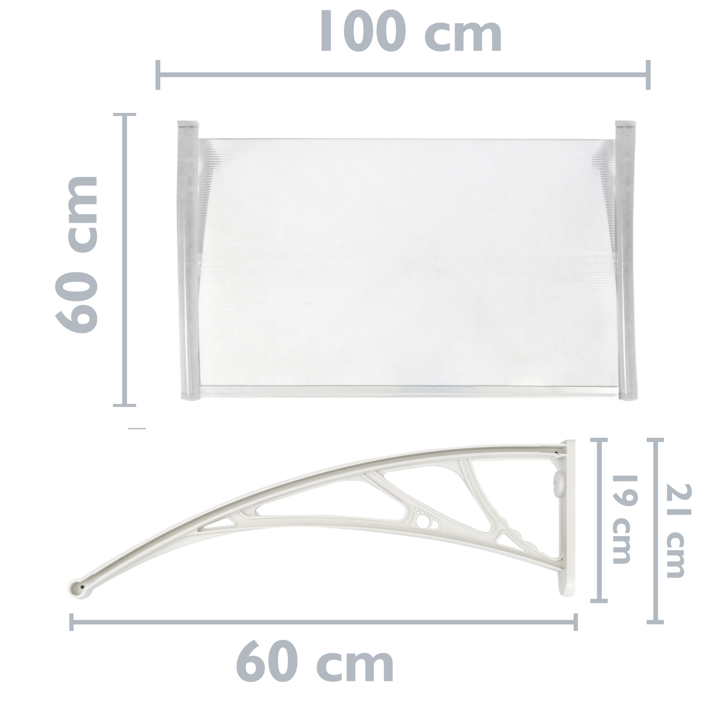 Tejadillo De Protección 100x60 Cm Transparente. Marquesina Para Puertas Y Ventanas Con Soporte Blanco_1