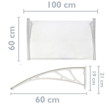 Tejadillo De Protección 100x60 Cm Transparente. Marquesina Para Puertas Y Ventanas Con Soporte Blanco_1
