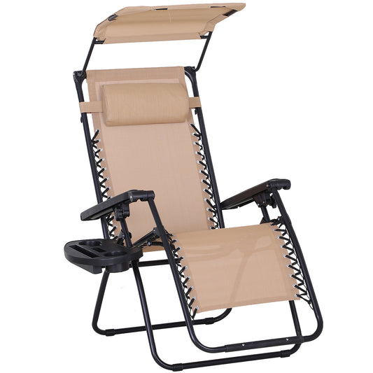 Outsunny Tumbona De Gravedad Cero Con Toldo Plegable Bandeja Portavasos_0