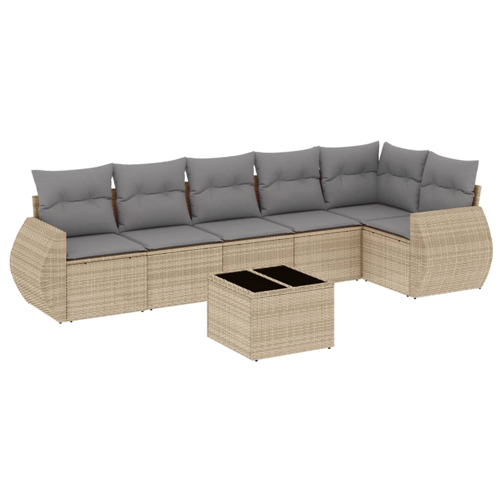 Set Sofás De Jardín 7 Piezas Y Cojines Ratán Sintético Beige / Vetonek_1