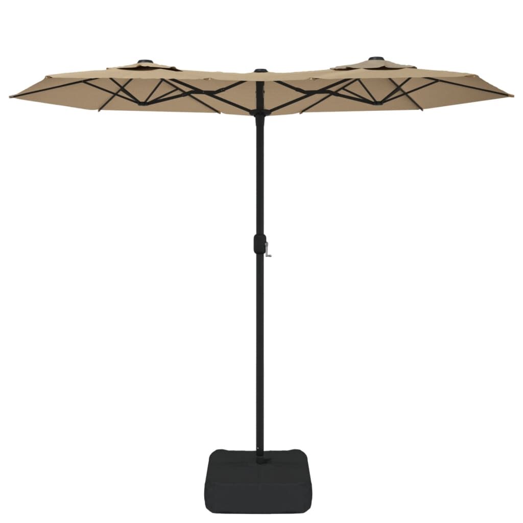 Vidaxl Sombrilla Doble De Jardín Con Luces Led Gris Taupe 316x145 Cm_3