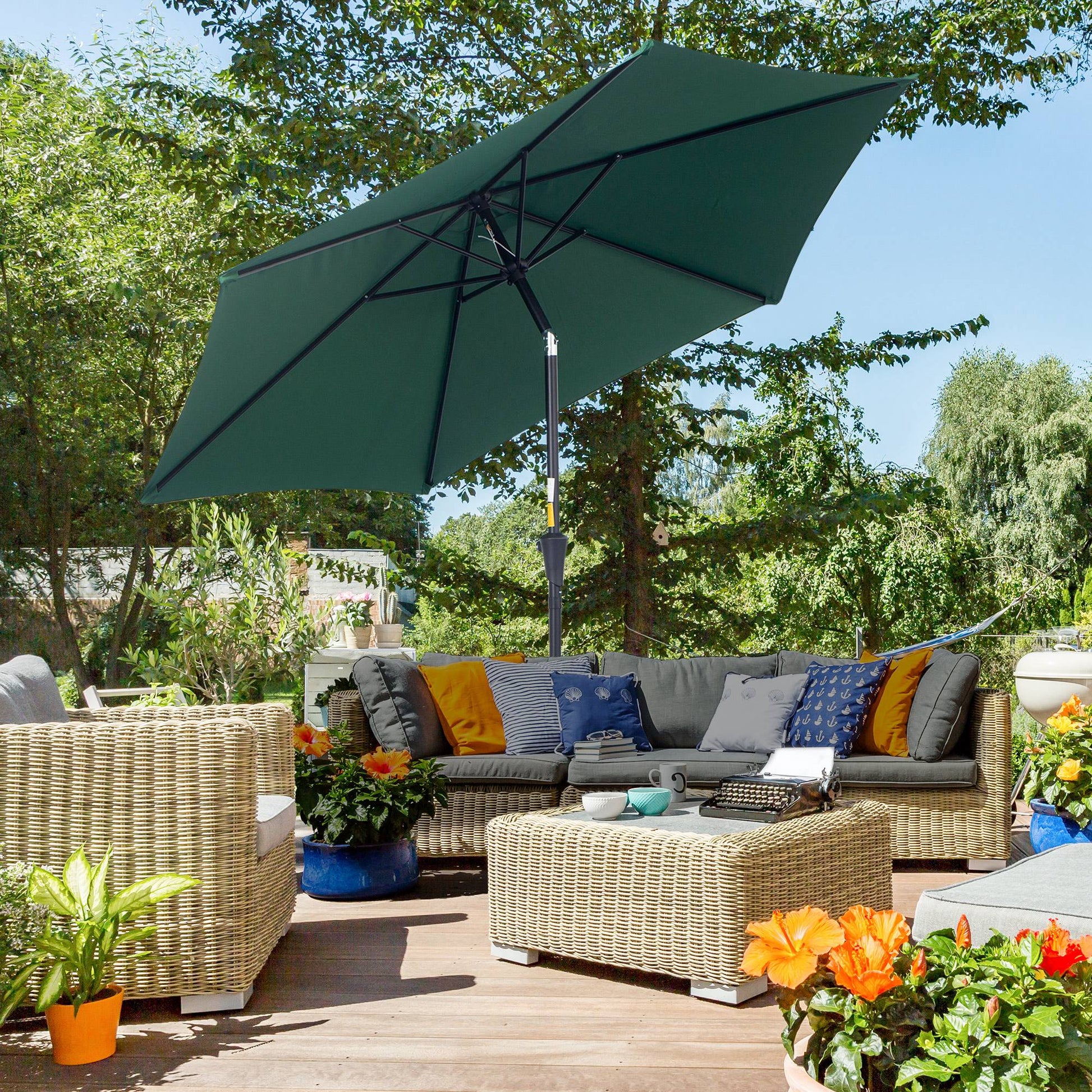 Outsunny Sombrilla De Jardín Ø260x235cm Reclinable Con Manivela 6 Varillas Verde_1