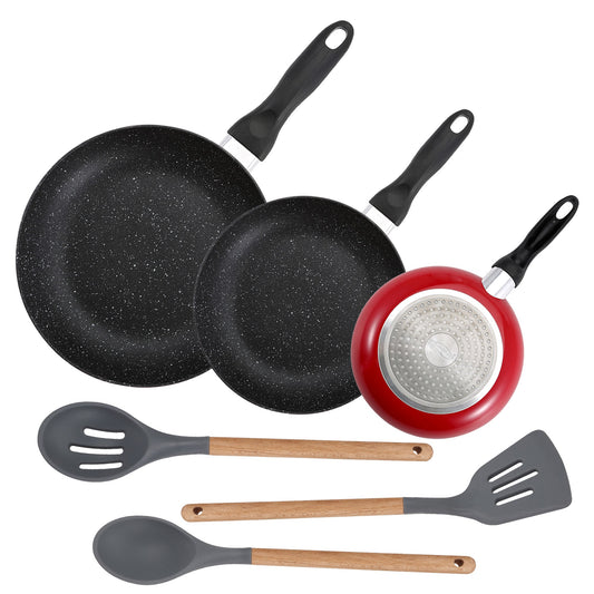 Pack De 3 Sartenes San Ignacio Ø16cm Ø20cm Ø24cm + Set De 3pc De Utensilios De Cocina En Silicona Y Madera_0