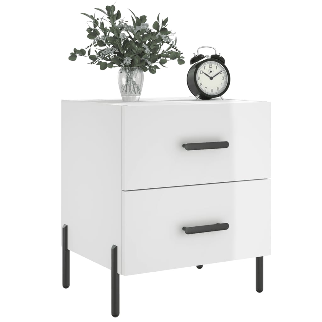 Mesita Noche 2 Uds Madera Ingeniería Blanco Brillo 40x35x47,5cm_1