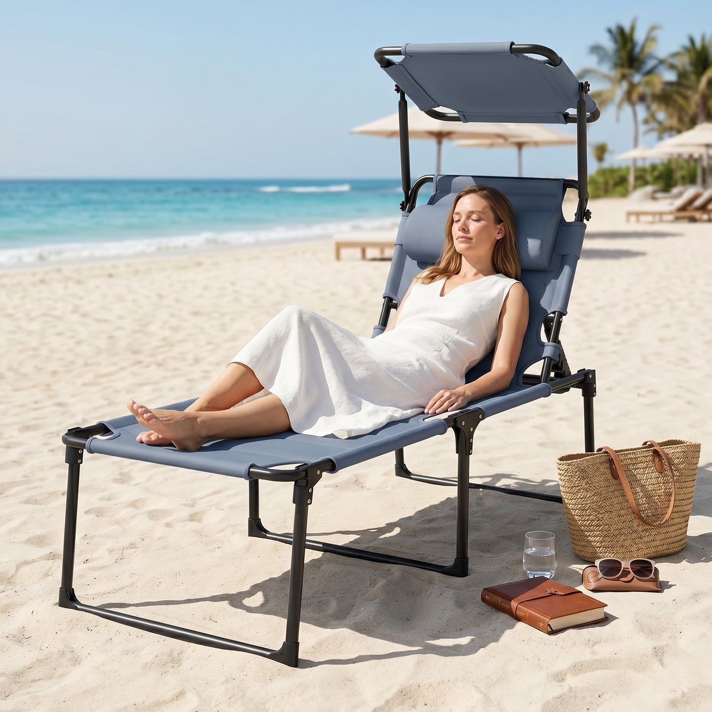 Outsunny Tumbona Plegable Con Respaldo Regulable 70x200x45 Cm Gris_4