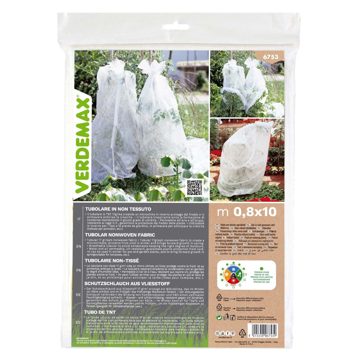 Tela protección de cultivos antiheladas tubular Verdemax 0,8 x 10 m