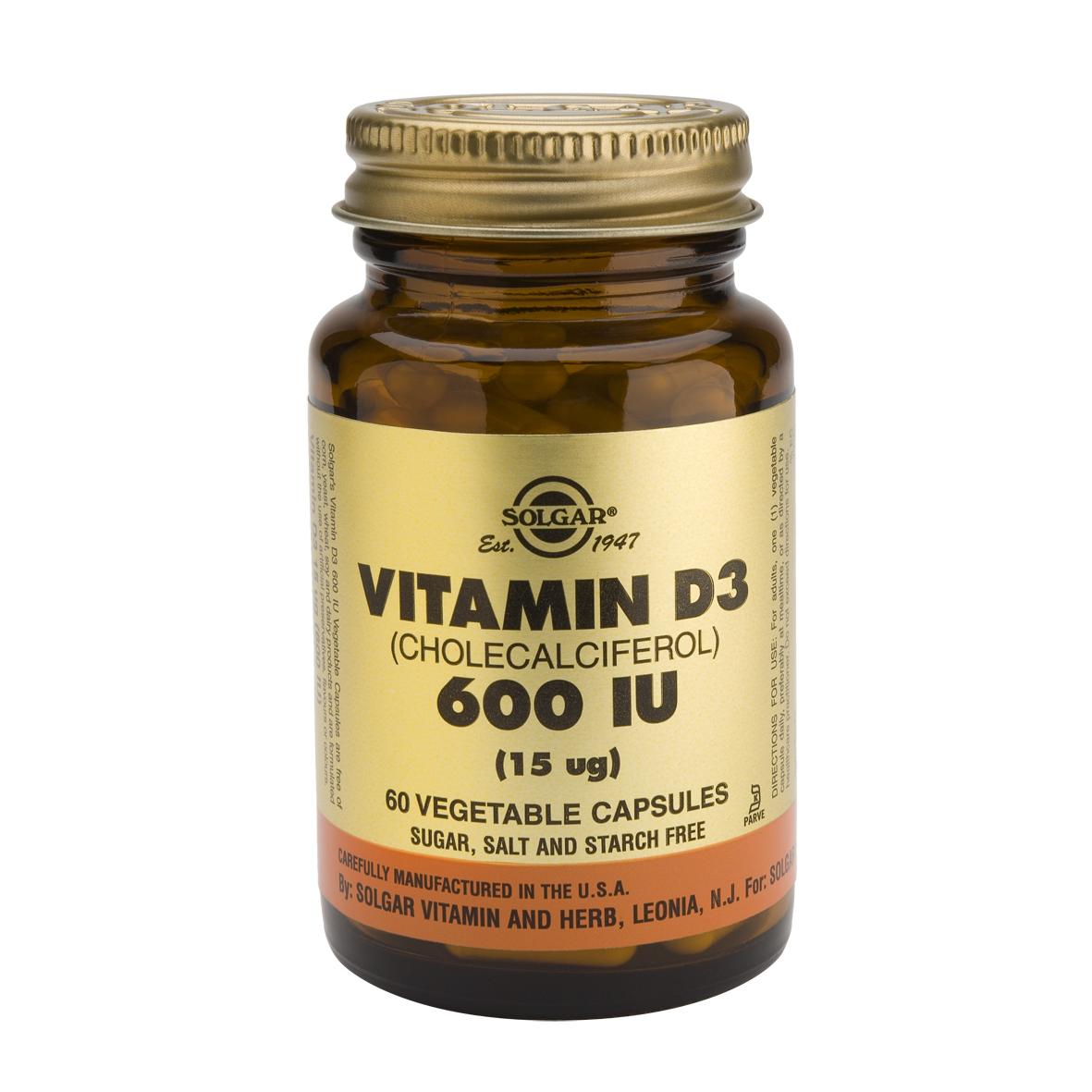 Vitamina D3 600 UI 15 μg Solgar, 60 cápsulas vegetales