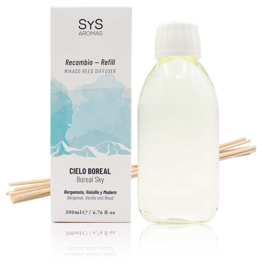 Recambio Mikado Cielo Boreal Experience SYS Aromas 200 ml | Con Palos | Aroma Amaderado y Dulce_0